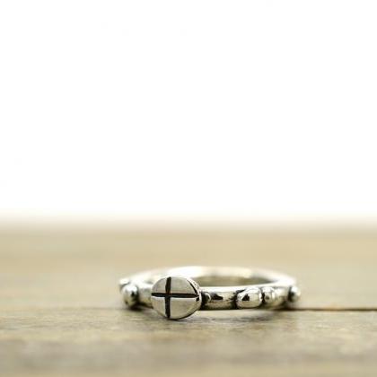 Sterling Silver Rosary Cross Handmade Ring